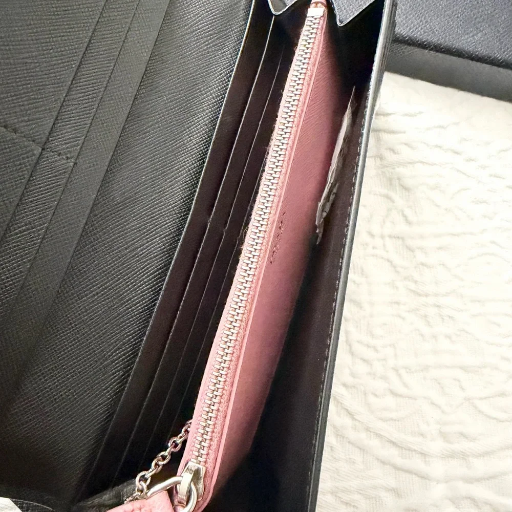 Prada Robot Black and Pink Embellished Saffiano Leather Wallet AUTHENTIC (Rare) - Picture 8 of 11